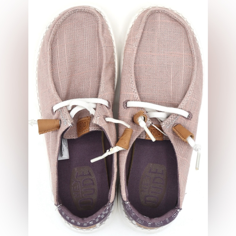 EUC Hey Dude Wendy Slub Baja Strip Lavender Slip On Metallic 7